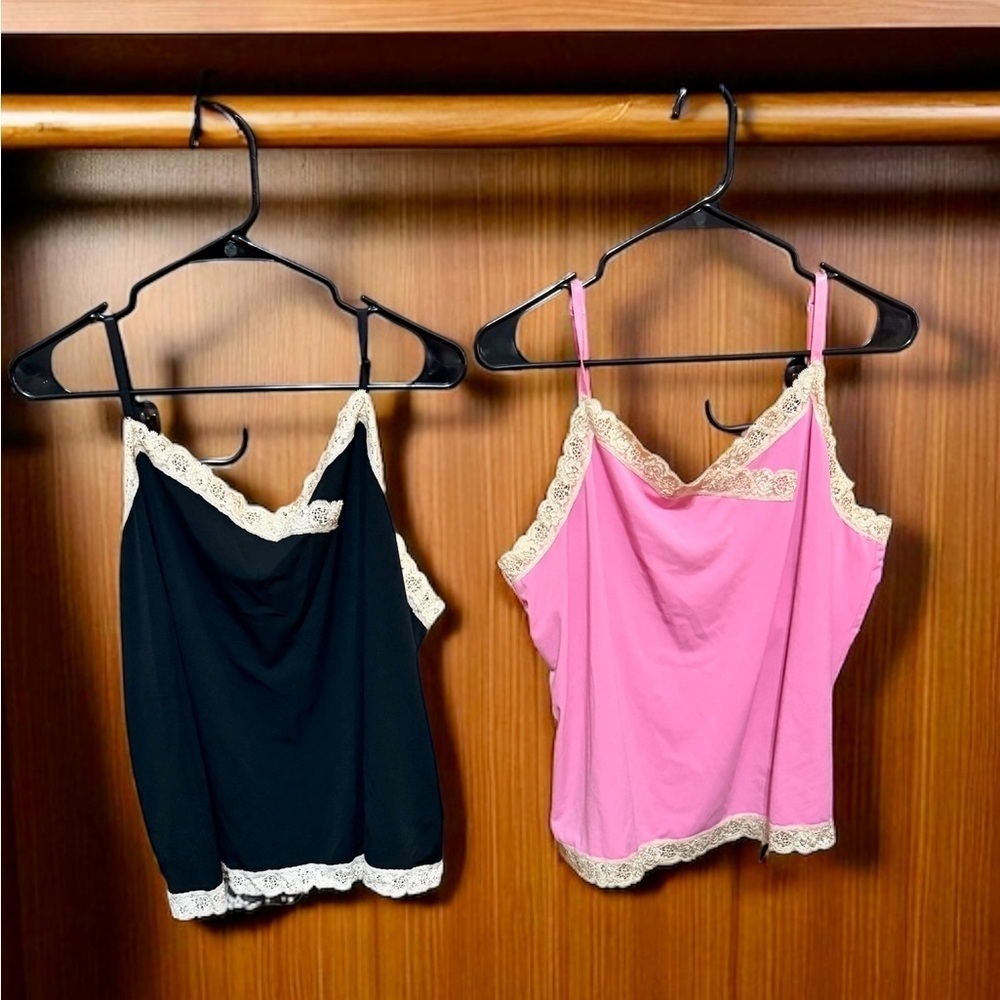 Lane Bryant Black and Pink Camis  with Lace Trim. Pack of 2 Pink 18/20 Blk 22/24
